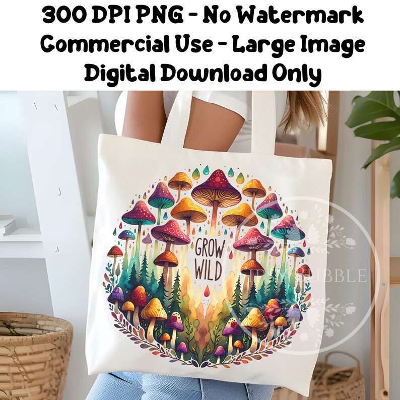 Cute Mushroom Clipart PNG, Mushroom Shirt PNG Designs, Boho Mushroom PNG, Watercolor Mushrooms, Boho Sublimation Designs, Commercial Use