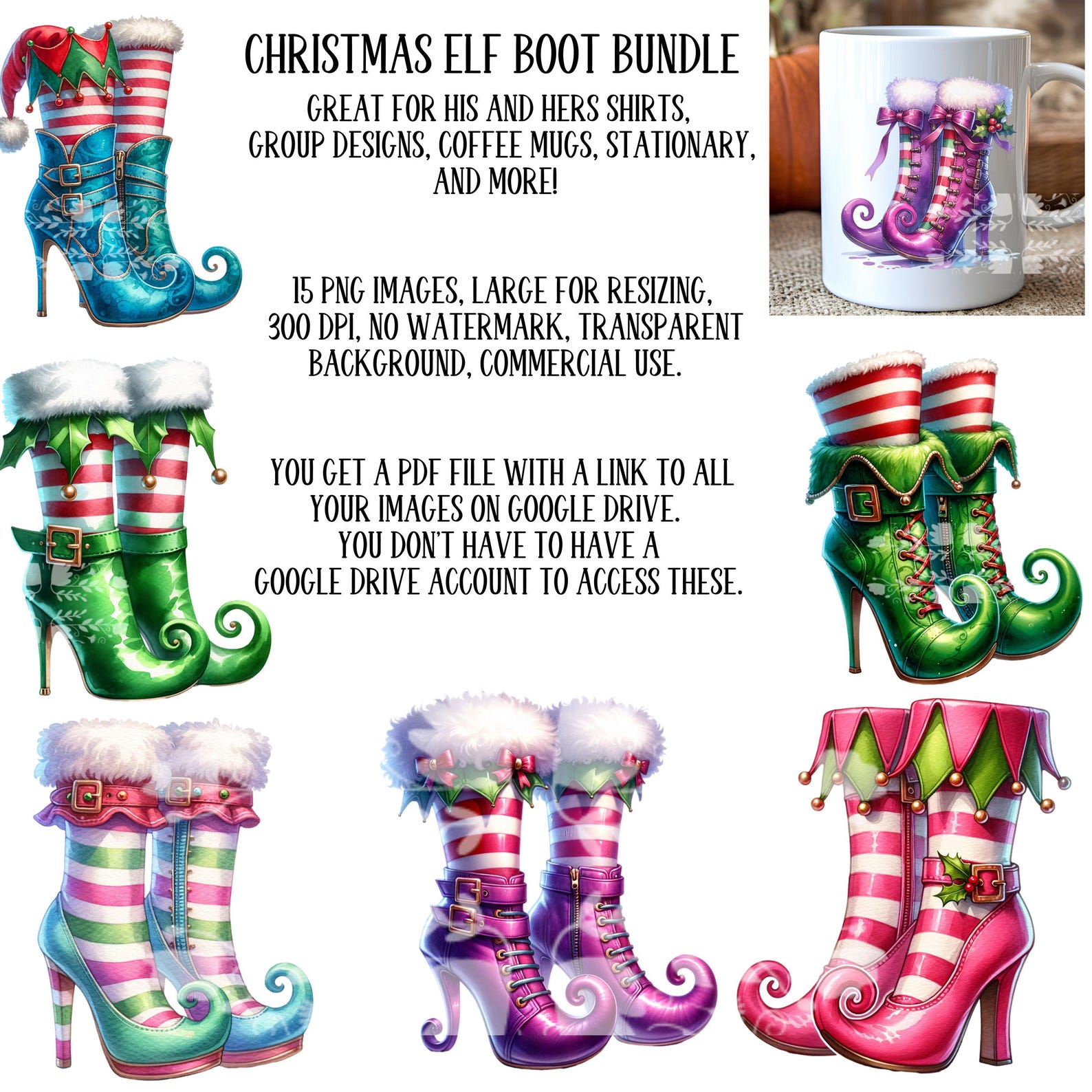 Christmas Watercolor Elf Boots Clipart, Elf Clipart, Christmas PNG ...