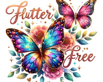 Diseños de camisetas inspiradoras de mariposas, diseño PNG inspirador, sublimación floral de mariposas PNG, descarga digital para uso comercial