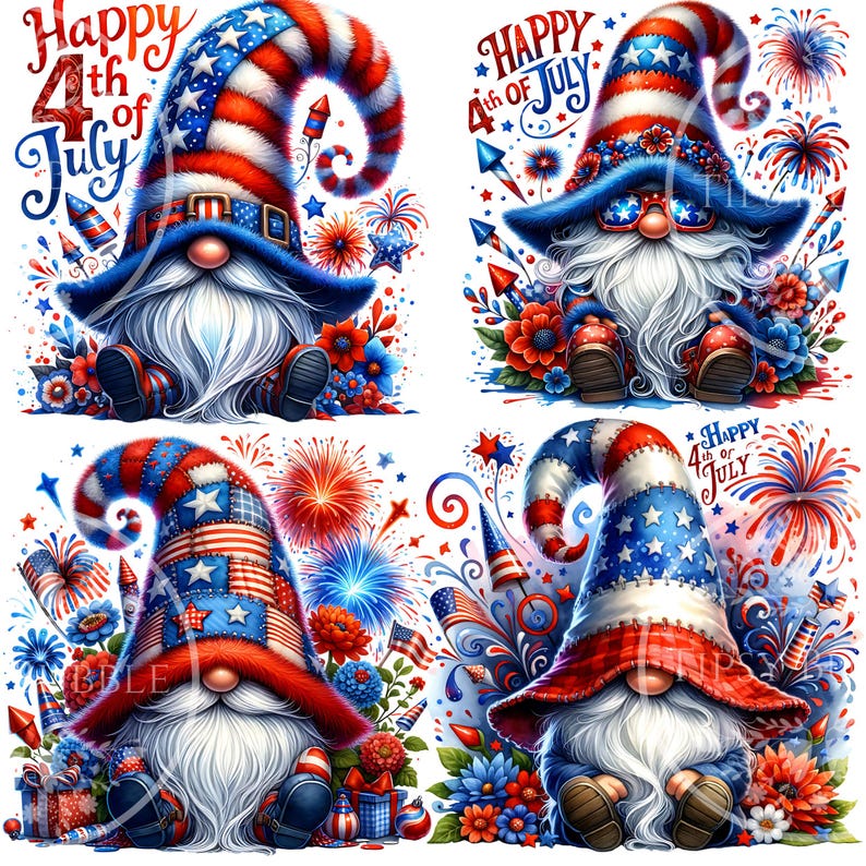 4th of July Gnome PNG Bundle, Watercolor Gnome Clipart, Sublimation ...