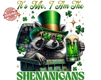 St. Patricks Day Raccoon PNG, Raccoon Shirt Design, Funny PNG, St. Patties Day PNG, Guy Shirt design, Man Sublimation File, digital download