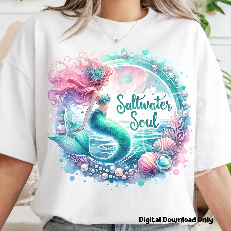 Mermaid Shirt Design, Mermaid Clipart, Girls Sublimation File Ocean Mermaid PNG, Watercolor Mermaids PNG, Commercial Use Digital Downloads