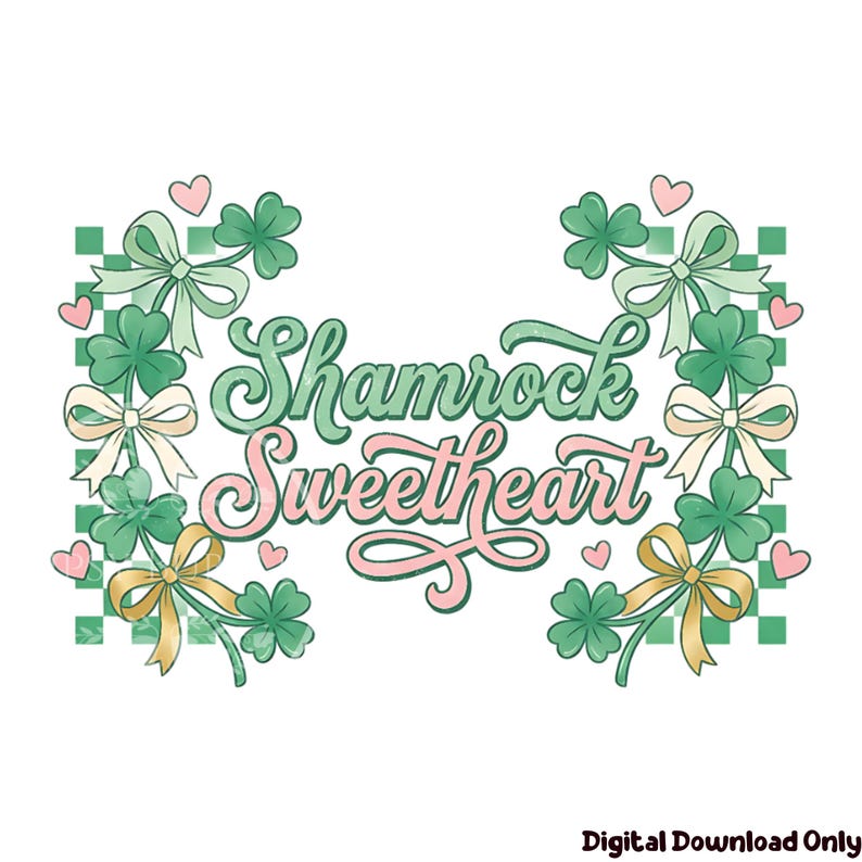 Coquette St. Patrick's Day PNG, Girls St. Patrick's Day Shirt Design, Checkered St. Patrick's Day Sublimation File, Shamrock PNG