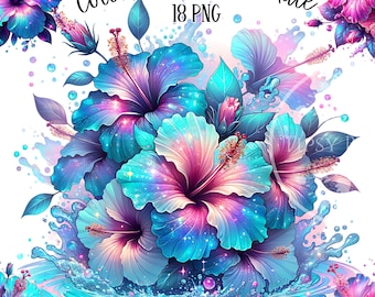 Colorful Flowers Clipart Bundle, Pink Flowers PNG, Faux Glitter Flowers PNG, Sublimation Files, Hibiscus Flowers PNG, Flower, Commercial Use