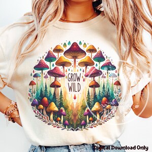 Cute Mushroom Clipart PNG, Mushroom Shirt PNG Designs, Boho Mushroom PNG, Watercolor Mushrooms, Boho Sublimation Designs, Commercial Use