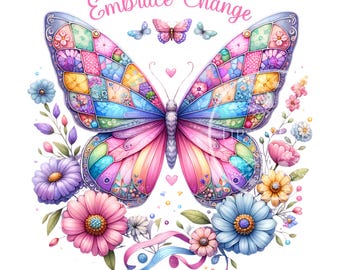 Pink Floral Butterfly Shirt Design, Summer Butterfly PNG, Watercolor Butterfly Inspirational Sublimation Design, Commercial Use Digital File