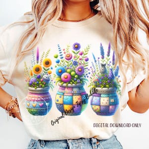 Colorful Flowers PNG, Spring Flowers Clipart, Flower Pots Clipart, Sublimation Files, Whimsical Flowers, Floral Sublimation, Commercial Use