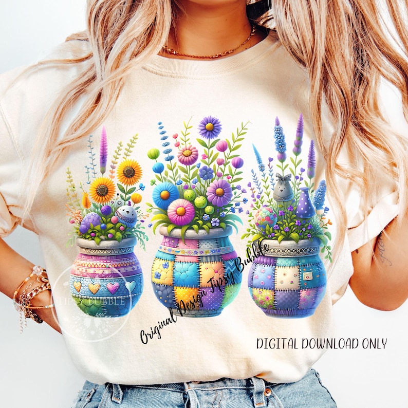 Colorful Flowers PNG, Spring Flowers Clipart, Flower Pots Clipart, Sublimation Files, Whimsical Flowers, Floral Sublimation, Commercial Use