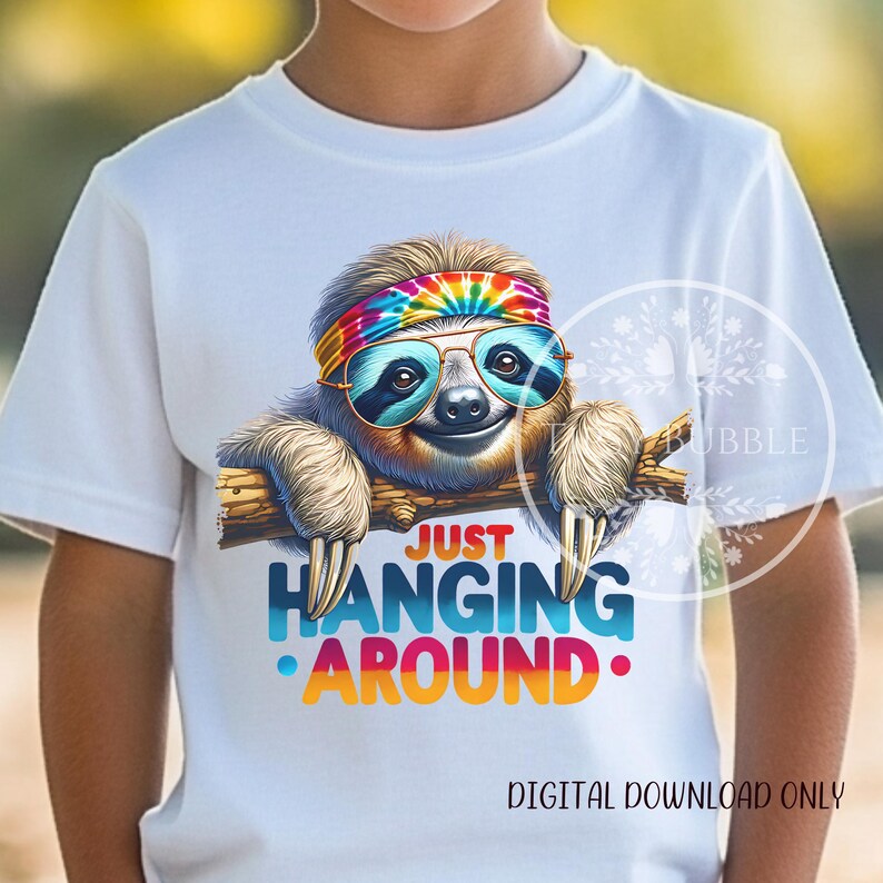 Sloth PNG Shirt Design, Funny Sloth PNG, Sublimation Designs, Retro Sloth Clipart, Youth Shirt Graphic, Files, Commercial Use, Digital Files