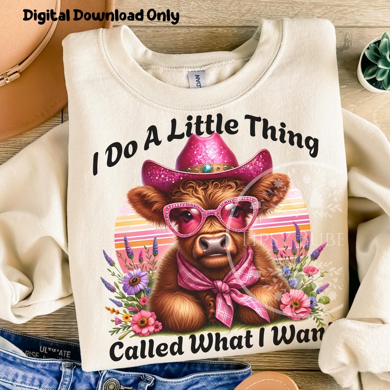 Western Highland Cow PNG, Funny Sublimation Designs, Retro Sassy PNG File, Retro Pink Western Shirt Design, Commercial Use, Digital Download