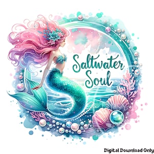 Mermaid Shirt Design, Mermaid Clipart, Girls Sublimation File Ocean Mermaid PNG, Watercolor Mermaids PNG, Commercial Use Digital Downloads