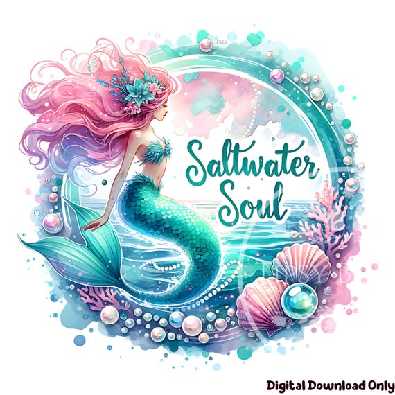 Mermaid Shirt Design, Mermaid Clipart, Girls Sublimation File Ocean Mermaid PNG, Watercolor Mermaids PNG, Commercial Use Digital Downloads