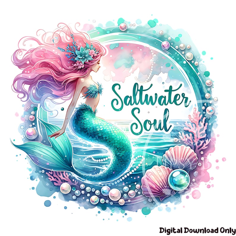 Mermaid Shirt Design, Mermaid Clipart, Girls Sublimation File Ocean Mermaid PNG, Watercolor Mermaids PNG, Commercial Use Digital Downloads
