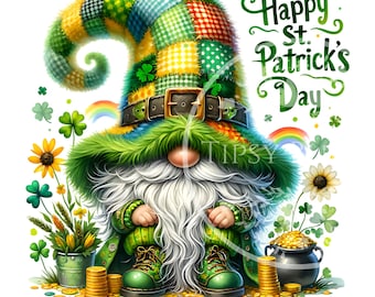 St. Patricks Day Gnome PNG, Gnome Clipart, St. Pattie's Day PNG, Gnome Shirt Design, Sublimation Files, Gnome Sublimation, Commercial Use