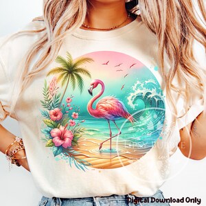 Tropical Flamingo PNG, Tropical Summer PNG, Summer Sublimation File, Girls Summer Shirt Designs, Floral Flamingo Clipart PNG, Commercial Use