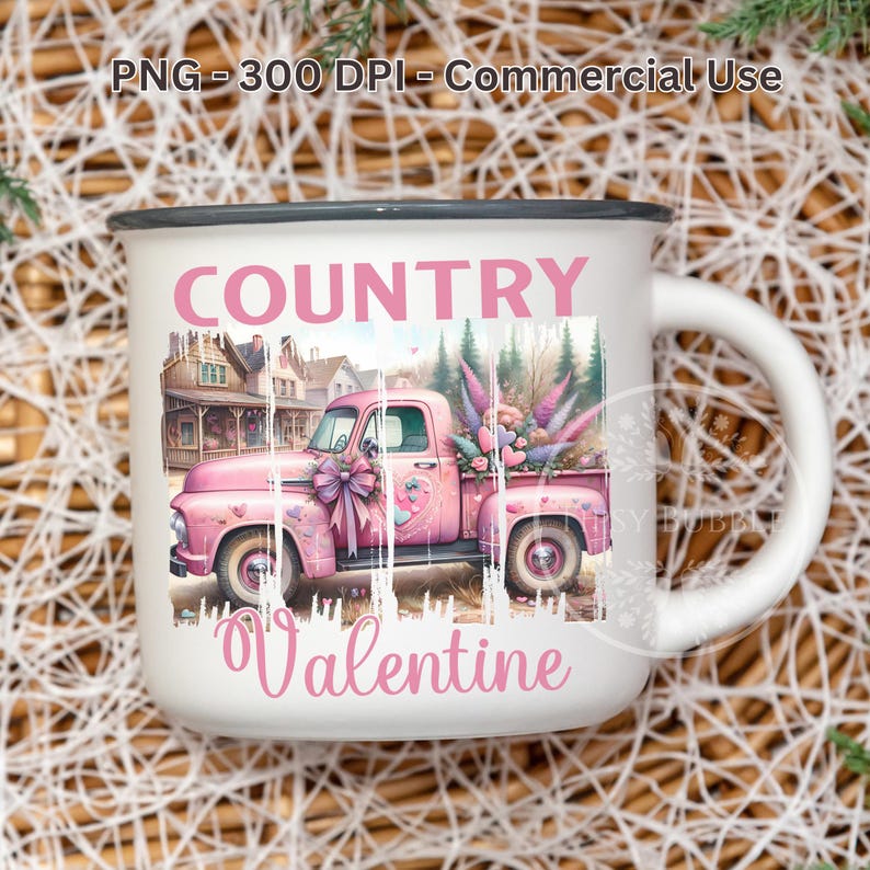 Pink Country Valentine PNG, Vintage Valentine, Valentines Day Truck, Vintage Country Shirt Design, Sublimation PNG File, Commercial Use