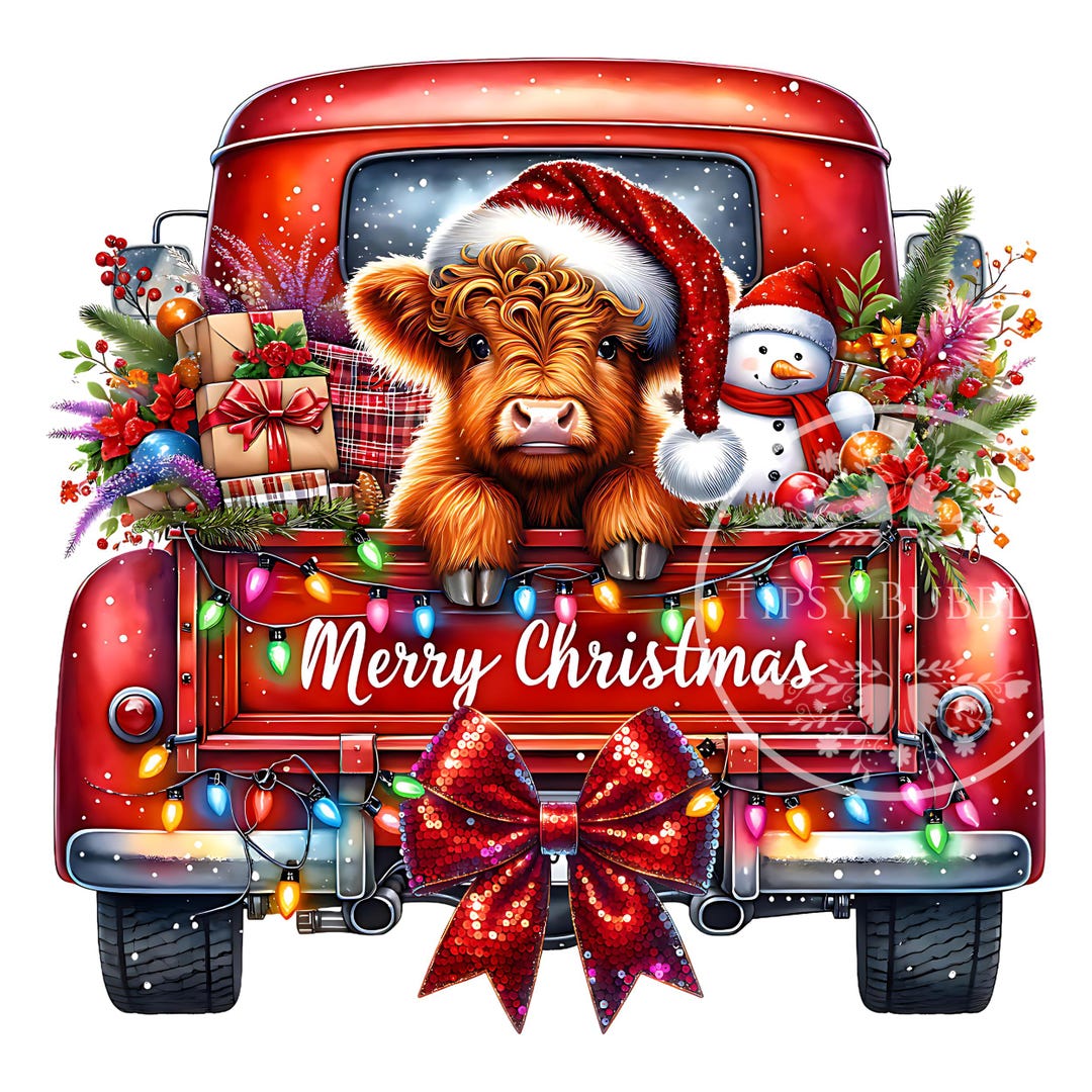 Christmas Highland Cow PNG, Highland Cow Clipart, Christmas Truck PNG ...