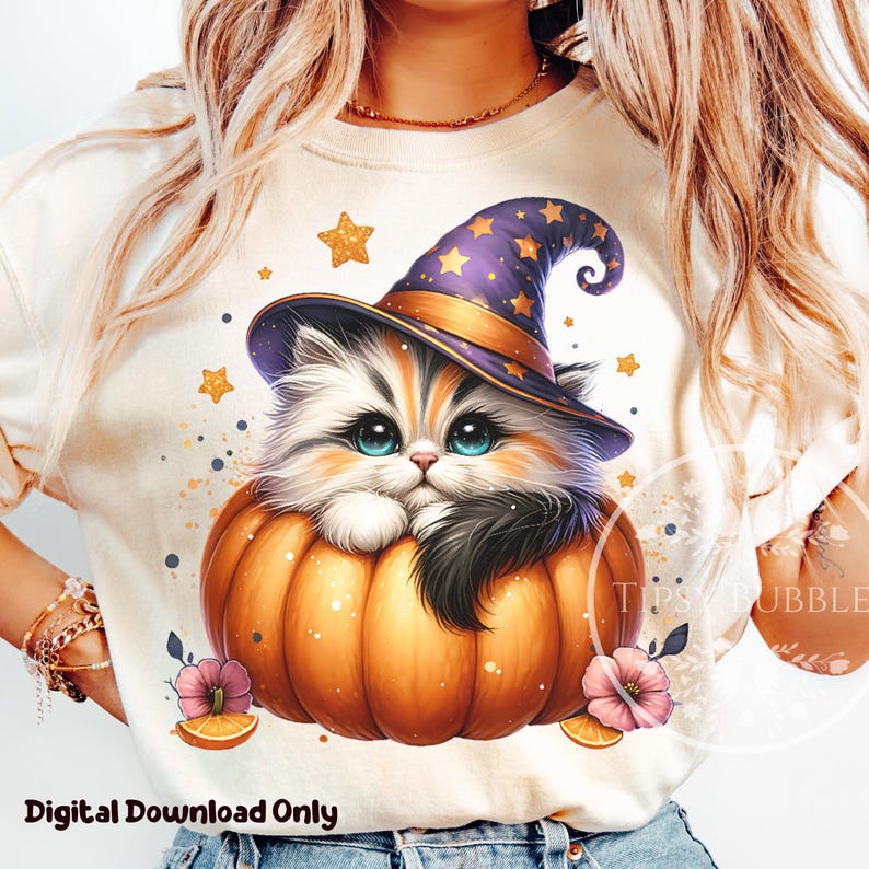Halloween Cat Shirt Design, Cute Halloween Cat PNG, Pumpkin Cat PNG, Sublimation Designs Halloween Sublimation Files, Commercial Use Digital