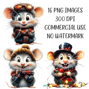 Mouse Clipart Bundle, Quirky Animals Digital Clipart, Sublimation Files, Funny Christmas Mouse PNG,  Cute Sublimation Design, Commercial Use