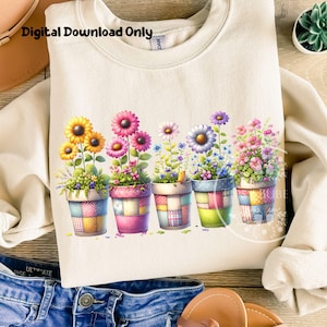 Colorful Flowers PNG, Spring Flowers Clipart, Flower Pots Clipart, Sublimation Files, Whimsical Flowers, Floral Sublimation, Commercial Use
