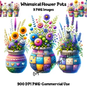 Colorful Flowers PNG, Spring Flowers Clipart, Flower Pots Clipart, Sublimation Files, Whimsical Flowers, Floral Sublimation, Commercial Use
