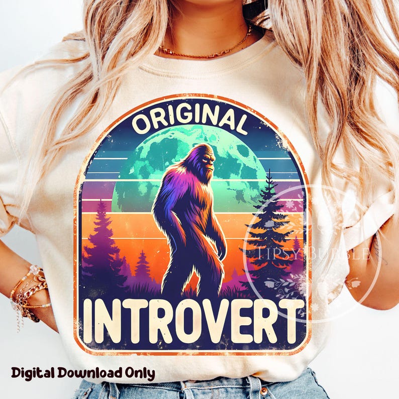 Retro Bigfoot Shirt Design, Sasquatch Clipart, Sublimation Designs, Introvert PNG, Antisocial PNG, Retro Bigfoot PNG Clipart, Commercial Use