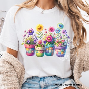 Colorful Flowers PNG, Spring Flowers Clipart, Flower Pots Clipart, Sublimation Files, Whimsical Flowers, Floral Sublimation, Commercial Use