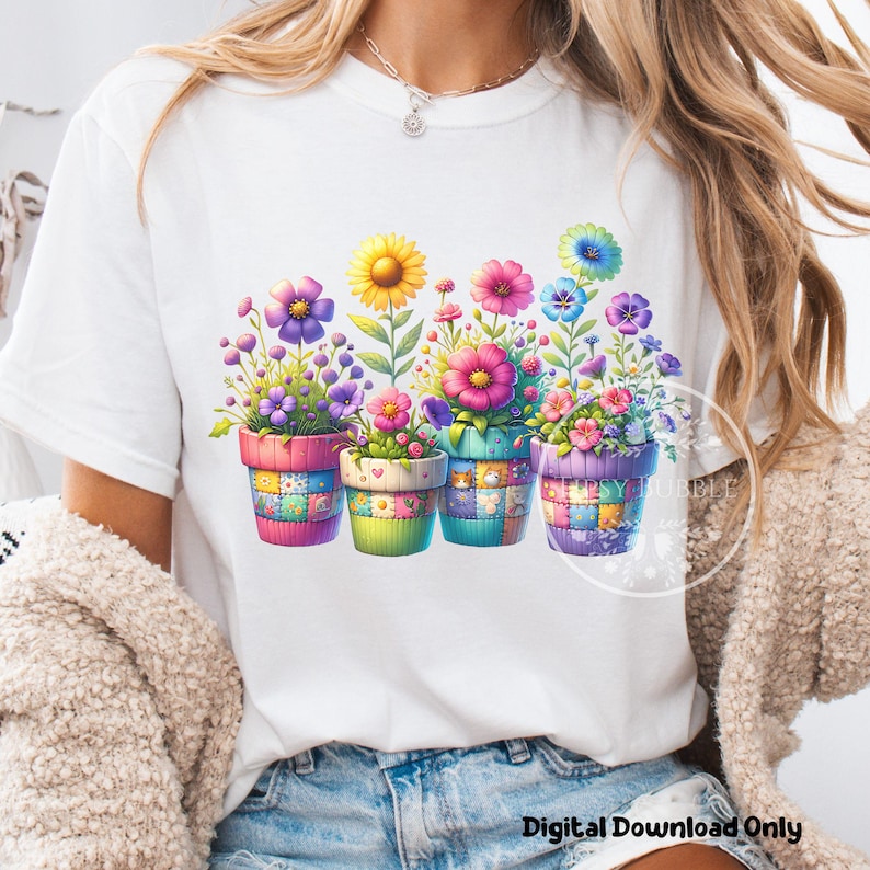 Colorful Flowers PNG, Spring Flowers Clipart, Flower Pots Clipart, Sublimation Files, Whimsical Flowers, Floral Sublimation, Commercial Use