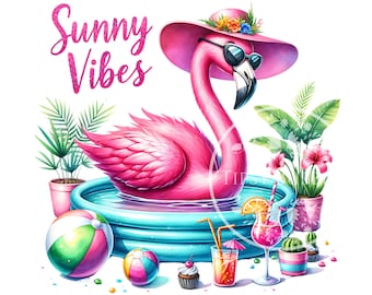 Tropical Flamingo PNG, Tropical Summer PNG, Summer Sublimation Files, Girls Summer Shirt Designs, Pink Flamingo Clipart PNG, Commercial Use