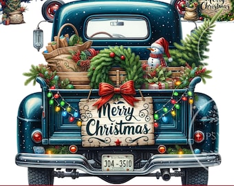 Christmas Truck PNG Bundle, Christmas Tractor, Christmas Shirt Design, Holiday Truck, Vintage Green Christmas , Commercial Use, Sublimation