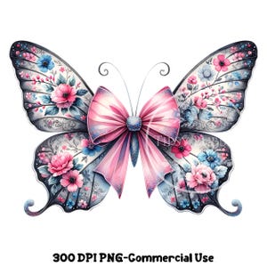 Floral Coquette Butterfly PNG, Sublimation Files, Butterfly Clipart, Toile Butterfly Sublimation Designs, Commercial Use, Digital Download