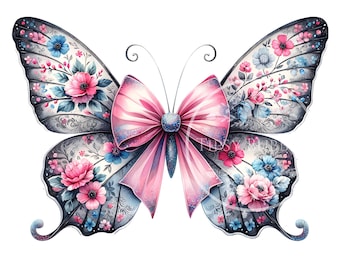 Floral Coquette Butterfly PNG, Sublimation Files, Butterfly Clipart, Toile Butterfly Sublimation Designs, Commercial Use, Digital Download