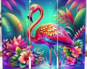 Tropical Flamingo Tumbler Wrap, Skinny Tumbler 20oz PNG Pink Flamingo Tumbler PNG, Tumbler Sublimation, Tropical Summer PNG, Commercial Use