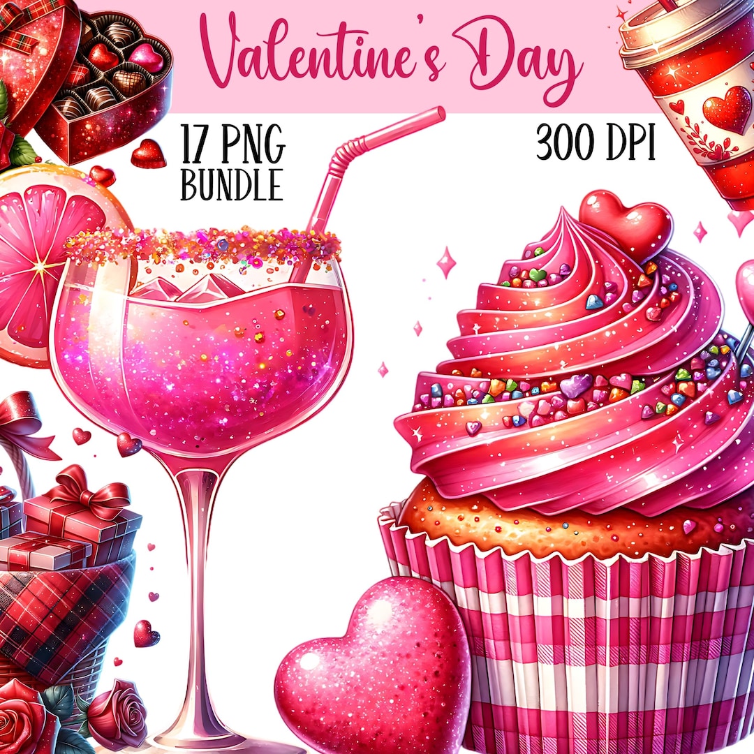 Valentine's Day Pink Clipart Bundle, Pink PNG Designs, Cute Girls T ...