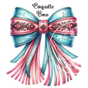 Western Coquette Bow Sublimation Files, Leather Coquette Bow, Cowgirl Shirt Designs, Watercolor Teal PNG, Commercial Use, Digital Download