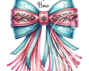Western Coquette Bow Sublimation Files, Leather Coquette Bow, Cowgirl Shirt Designs, Watercolor Teal PNG, Commercial Use, Digital Download