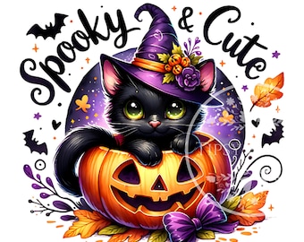 Cute Halloween Black Cat Pumpkin, Cute Halloween Cat PNG, Little Girls Halloween Shirt PNG, Sublimation Designs Halloween Sublimation Files