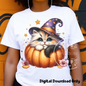 Halloween Cat Shirt Design, Cute Halloween Cat PNG, Pumpkin Cat PNG, Sublimation Designs Halloween Sublimation Files, Commercial Use Digital