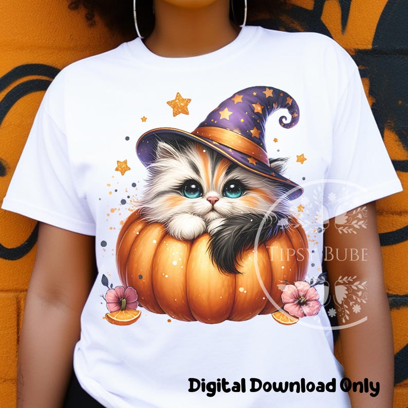Halloween Cat Shirt Design, Cute Halloween Cat PNG, Pumpkin Cat PNG, Sublimation Designs Halloween Sublimation Files, Commercial Use Digital
