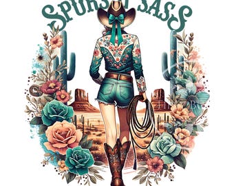 Fichiers de sublimation PNG Western Cowgirl, modèles de chemise Western Girl, Coquette de cow-girl impertinente PNG, Sublimation de cow-girl rétro PNG, usage Commercial