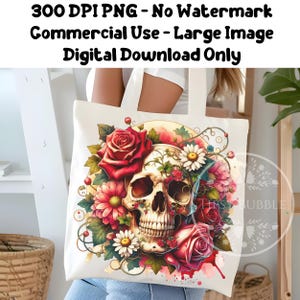 Floral Skull Shirt Design PNG, Sublimation Files, , Flowered Skull PNG, Skull Roses Clipart Skull Sublimation, Commercial Use, Digital Files