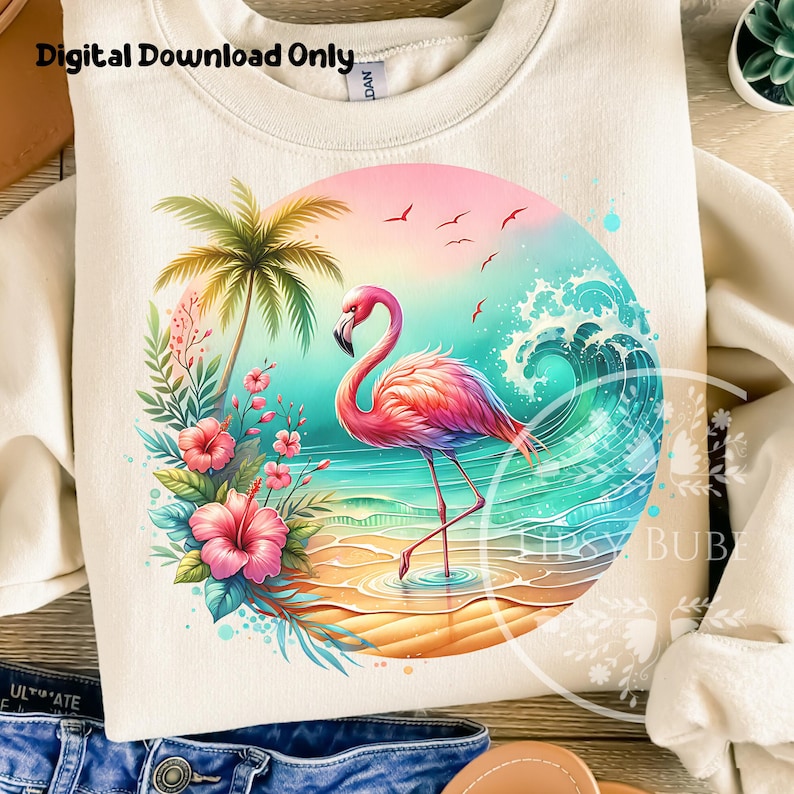 Tropical Flamingo PNG, Tropical Summer PNG, Summer Sublimation File, Girls Summer Shirt Designs, Floral Flamingo Clipart PNG, Commercial Use