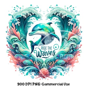 Dauphin Clipart PNG, plage océan vagues PNG, dessins de chemise océan, tendance plage PNG, source d&#39;inspiration pour la sublimation, usage commercial, fichiers numériques