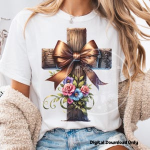 Christian Floral Cross Bundle, Christian Coquette, Religious Shirt PNG, Cross and Flowers, Bow Cross PNG, Commercial Use, Digital Downloads