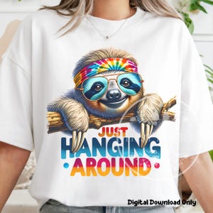 Sloth PNG Shirt Design, Funny Sloth PNG, Sublimation Designs, Retro Sloth Clipart, Youth Shirt Graphic, Files, Commercial Use, Digital Files