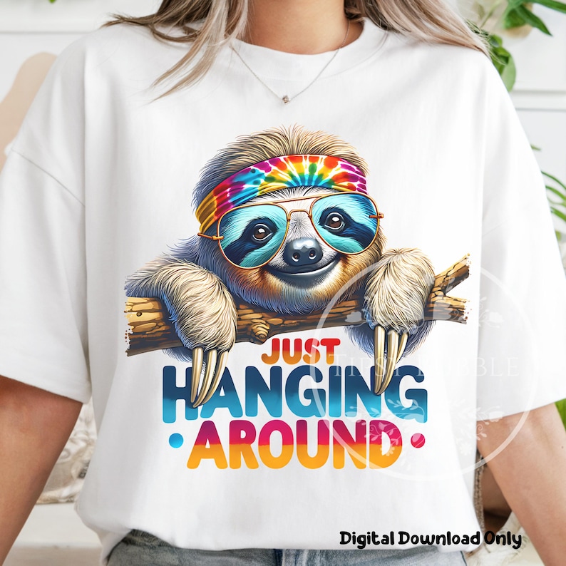 Sloth PNG Shirt Design, Funny Sloth PNG, Sublimation Designs, Retro Sloth Clipart, Youth Shirt Graphic, Files, Commercial Use, Digital Files