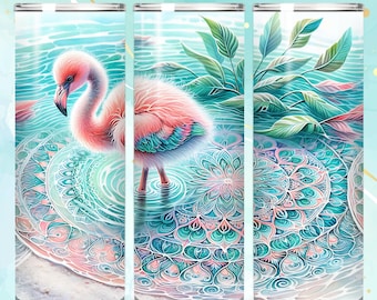 Tumbler Wrap Mandala Flamingo, Tumbler Skinny 20oz PNG Flamingo Tumbler PNG, Tumbler Sublimazione, Tumbler Wrap Tropicale PNG, Uso Commerciale