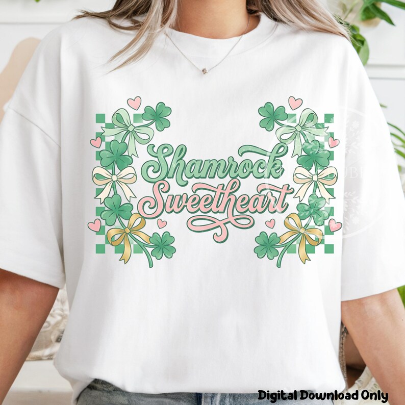 Coquette St. Patrick's Day PNG, Girls St. Patrick's Day Shirt Design, Checkered St. Patrick's Day Sublimation File, Shamrock PNG