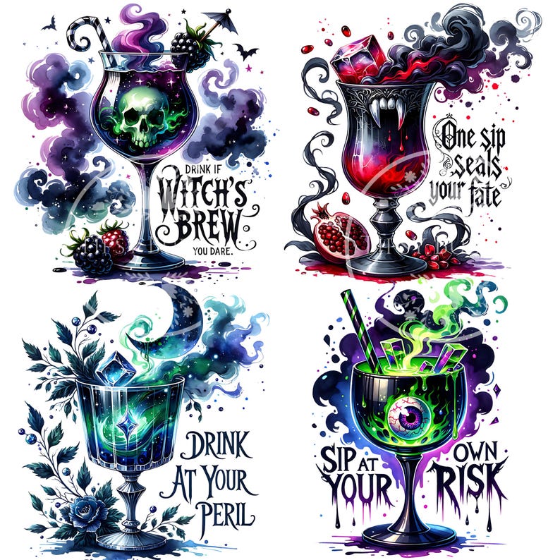 Halloween Drink PNG Bundle, Halloween Clipart, Halloween Sublimation Designs, Halloween Cocktail PNG Sublimation File Commercial Use Digital