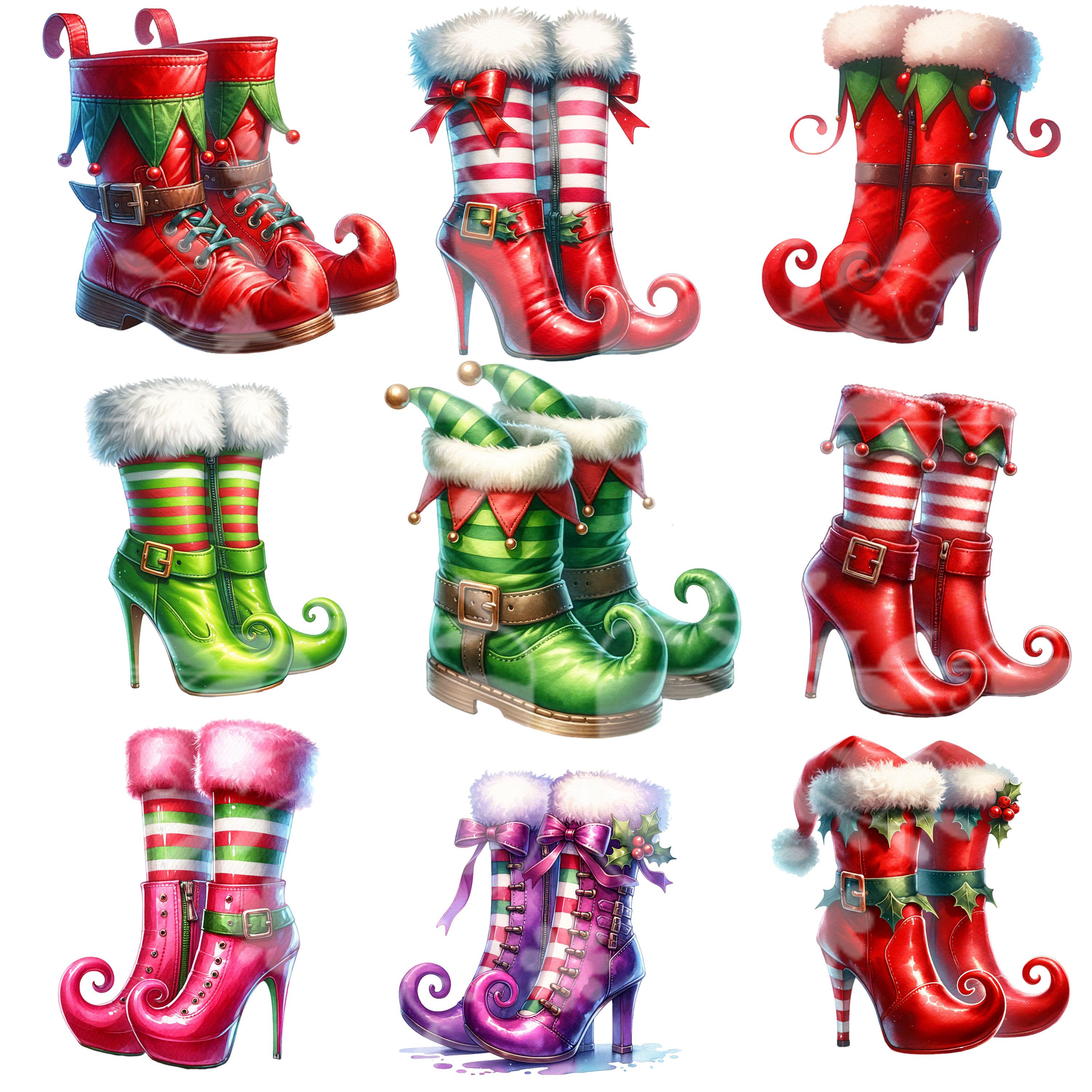 Christmas Watercolor Elf Boots Clipart, Elf Clipart, Christmas PNG ...